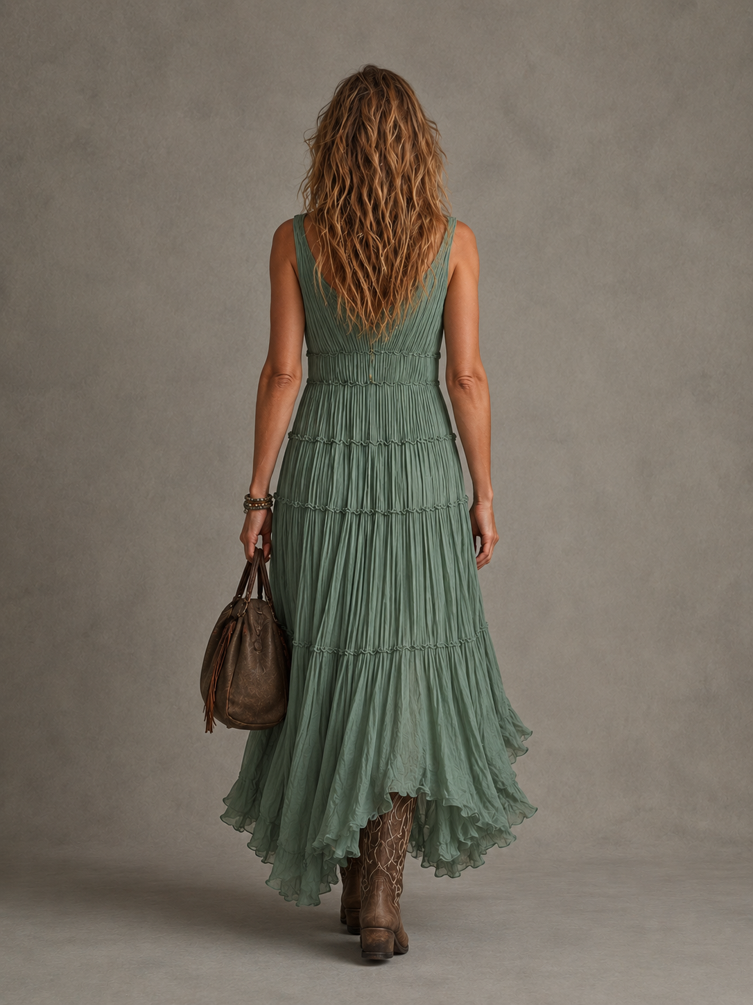 Ava | Vestido largo de mujer con cuello en V y fruncidos