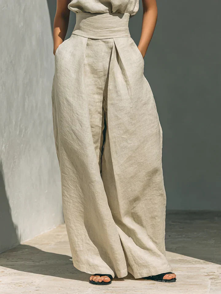 Flor™ | Conjunto minimalista de camiseta sin mangas y pantalones de pierna ancha de algodón y lino para mujer