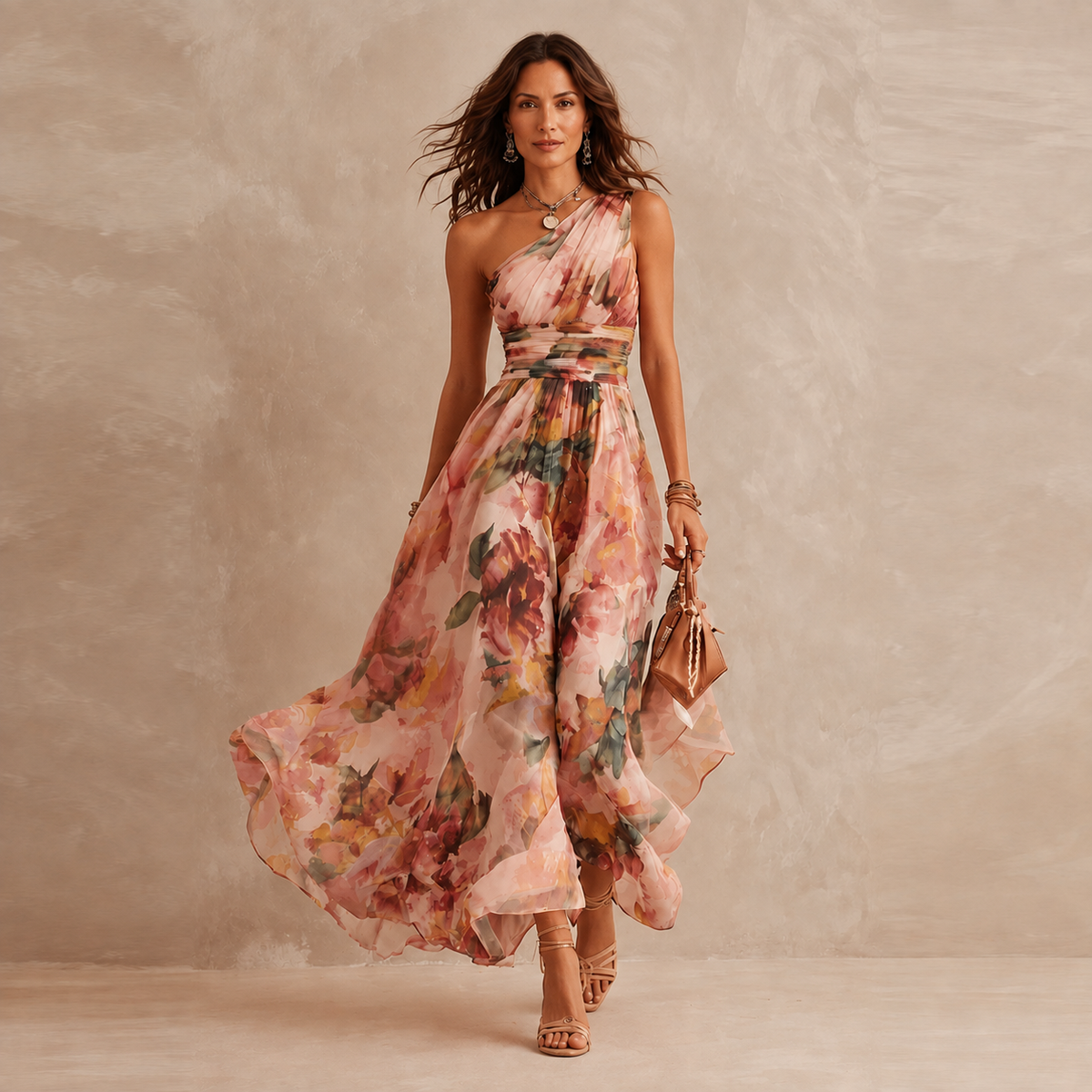 Celeste | Vestido largo floral de un solo hombro