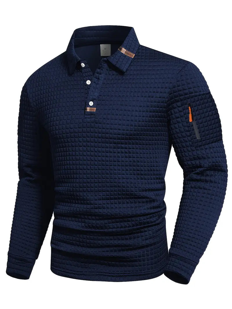 Men’s Slim Fit Textured Polo with Zipper Sleeve Pocket