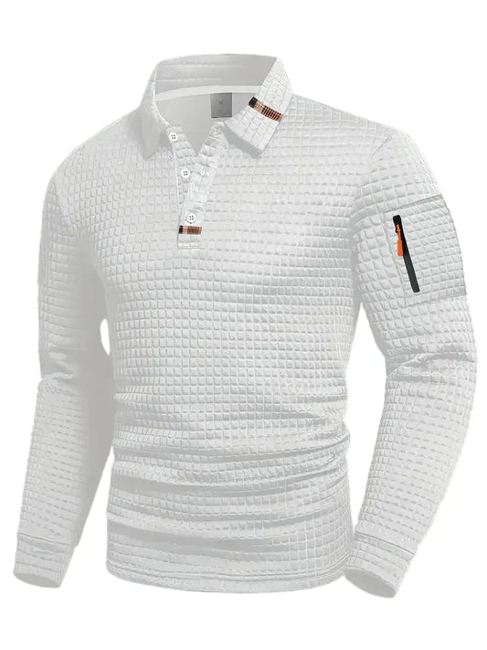 Men’s Slim Fit Textured Polo with Zipper Sleeve Pocket