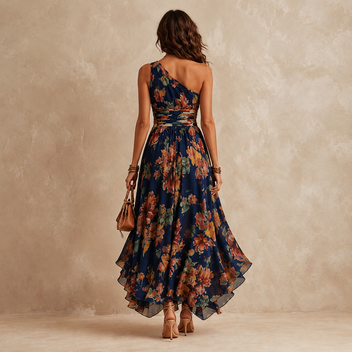 Celeste | Vestido largo floral de un solo hombro
