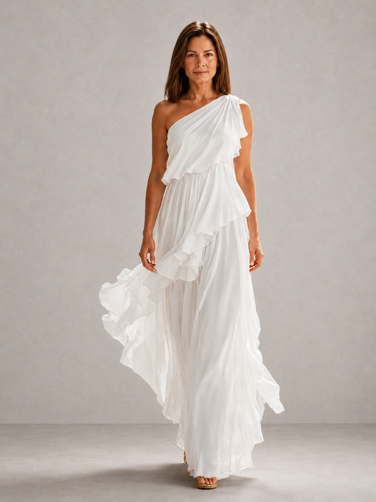 Scarlett | Vestido largo con volantes y un solo hombro