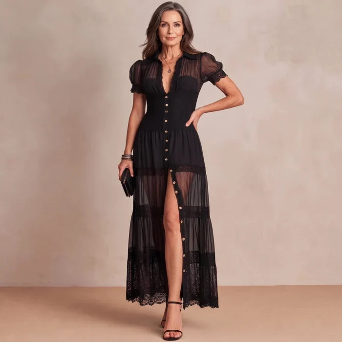 Sophia | Vestido largo de encaje transparente para mujer