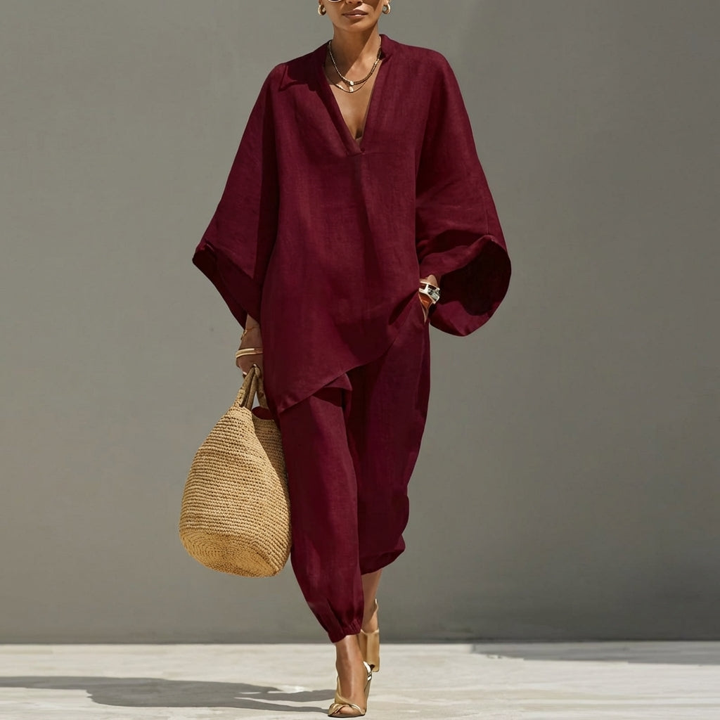 Marina | Conjunto informal de dos piezas con cuello en V para mujer