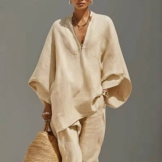 Marina | Conjunto informal de dos piezas con cuello en V para mujer
