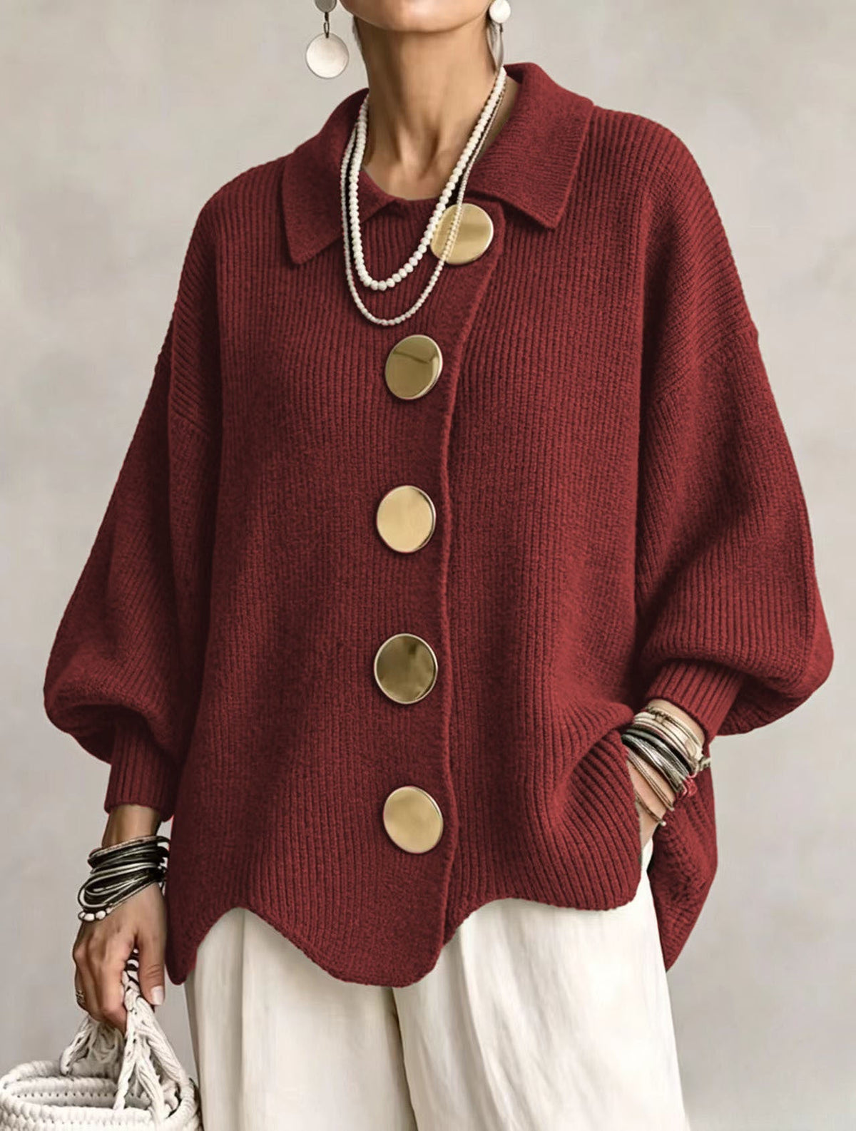 Victoire | Cárdigan oversize con botones grandes dorados