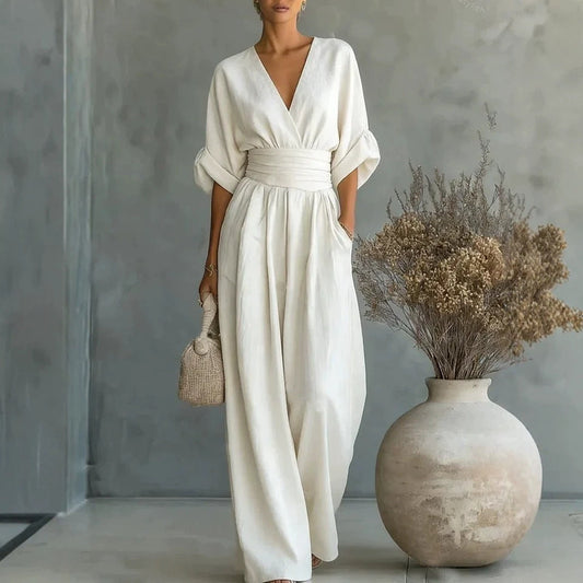 Elowen™ | Elegant Draped Wide-Leg Jumpsuit