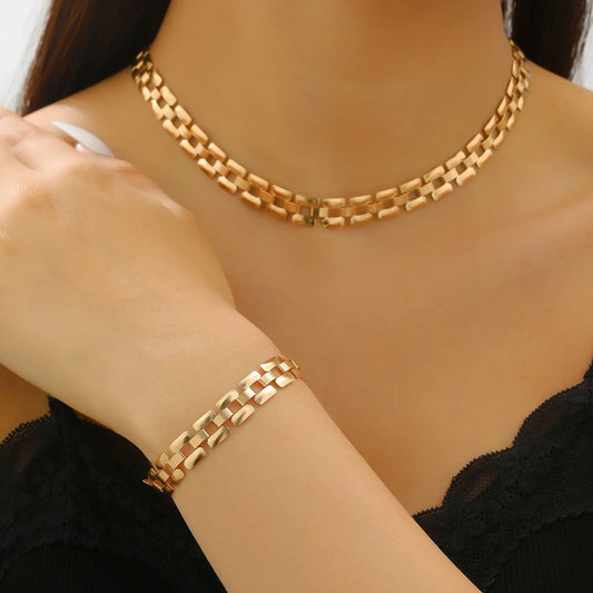 Gold Chain Link Necklace & Bracelet Set