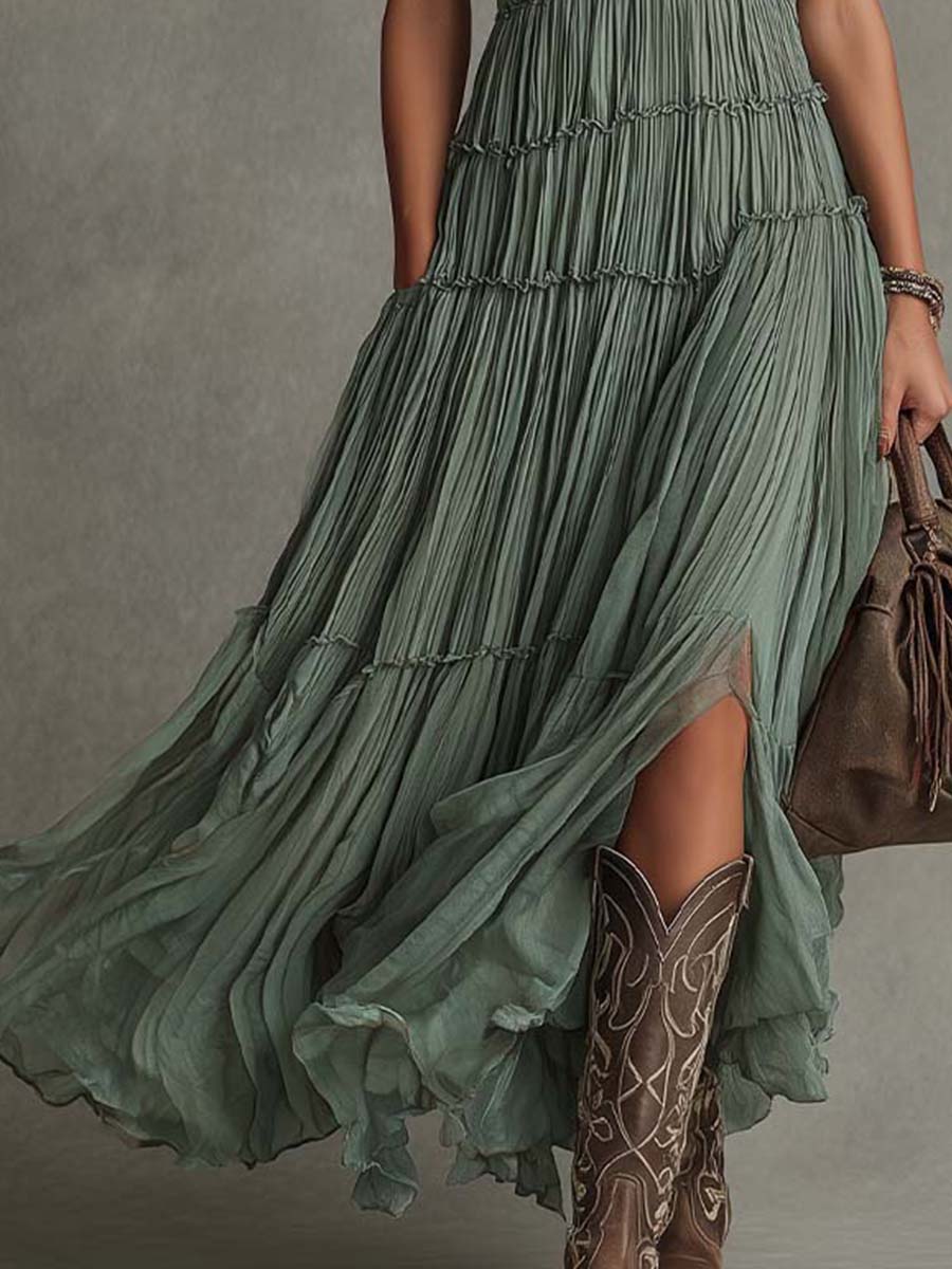 Ava | Vestido largo de mujer con cuello en V y fruncidos