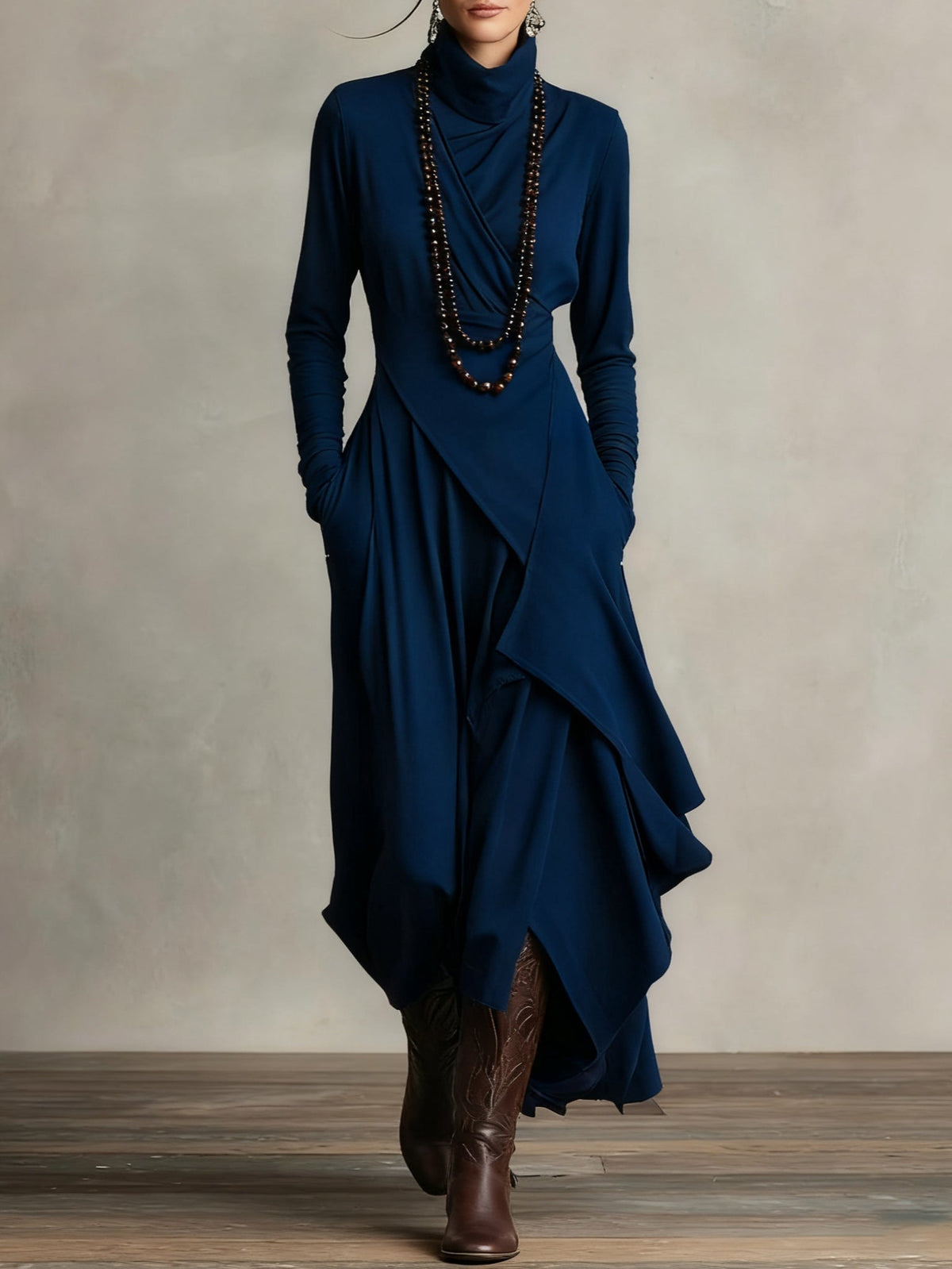 Marivelle™ | Elegant High-Neck Maxi Dress
