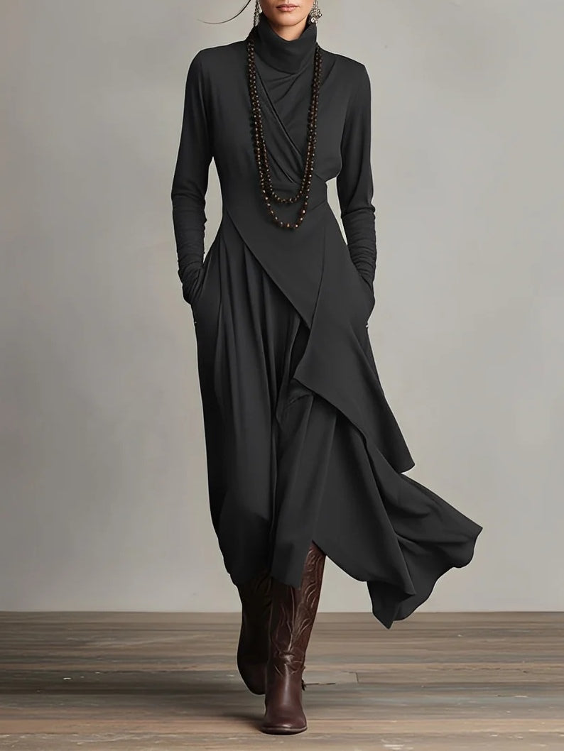 Marivelle™ | Elegant High-Neck Maxi Dress