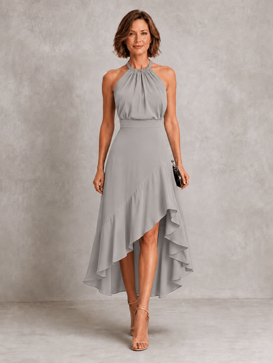 Chloe | Top con cuello halter y volantes en el bajo