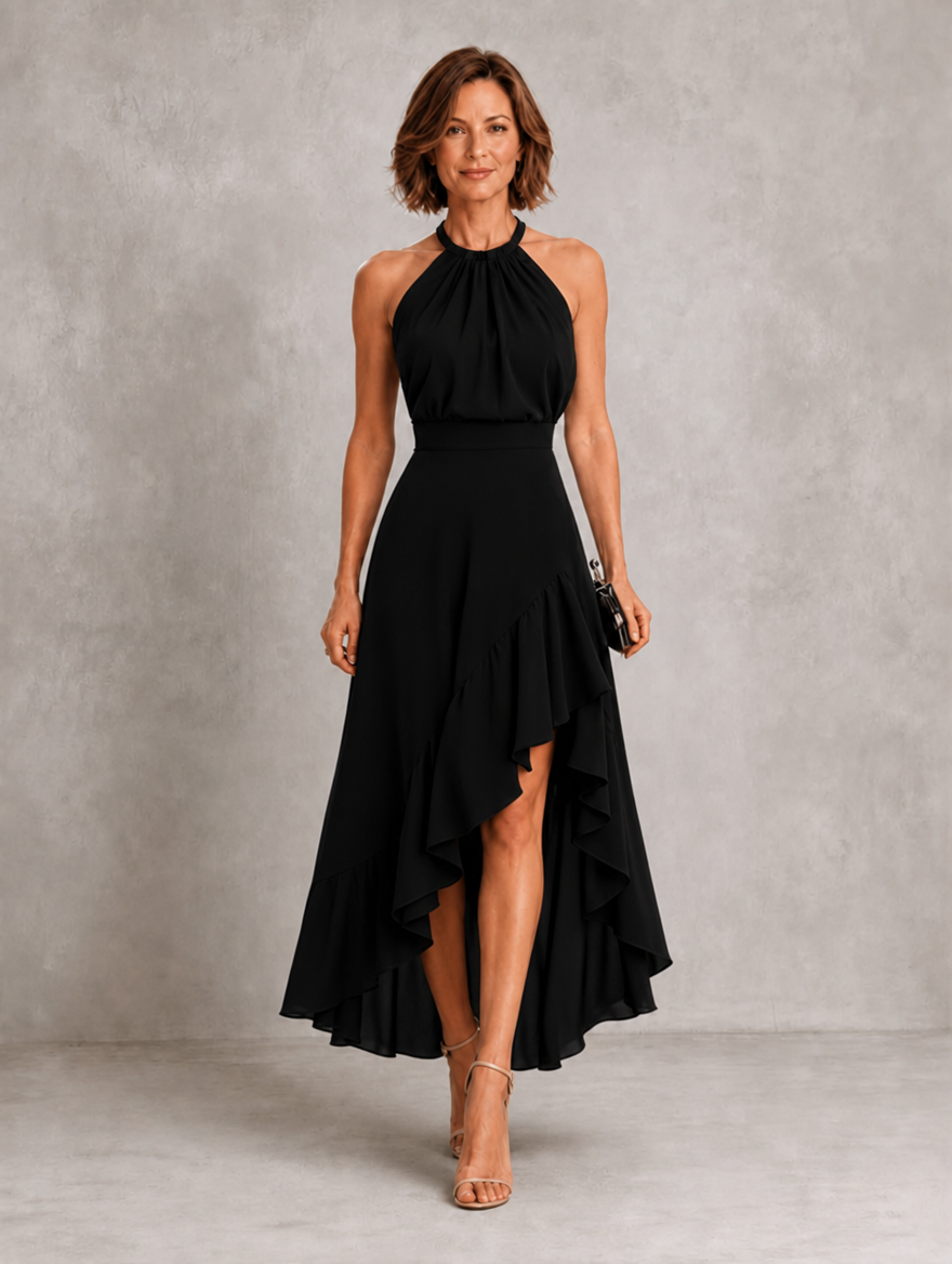Chloe | Top con cuello halter y volantes en el bajo