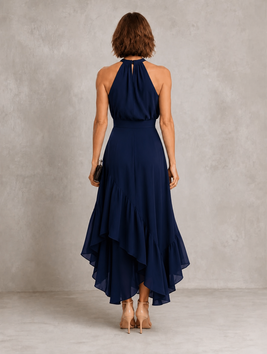 Chloe | Top con cuello halter y volantes en el bajo