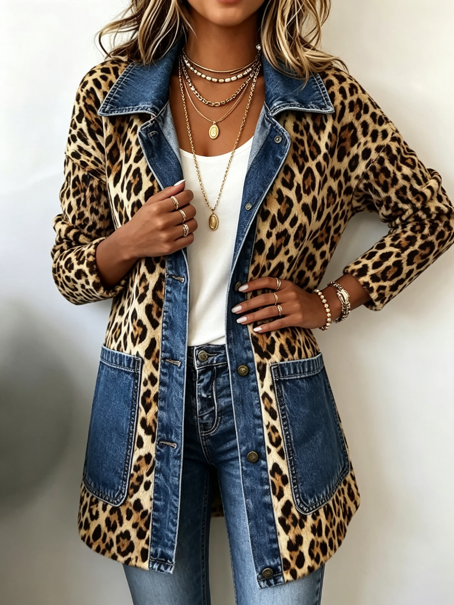 Lorena | Chaqueta vaquera con estampado de leopardo