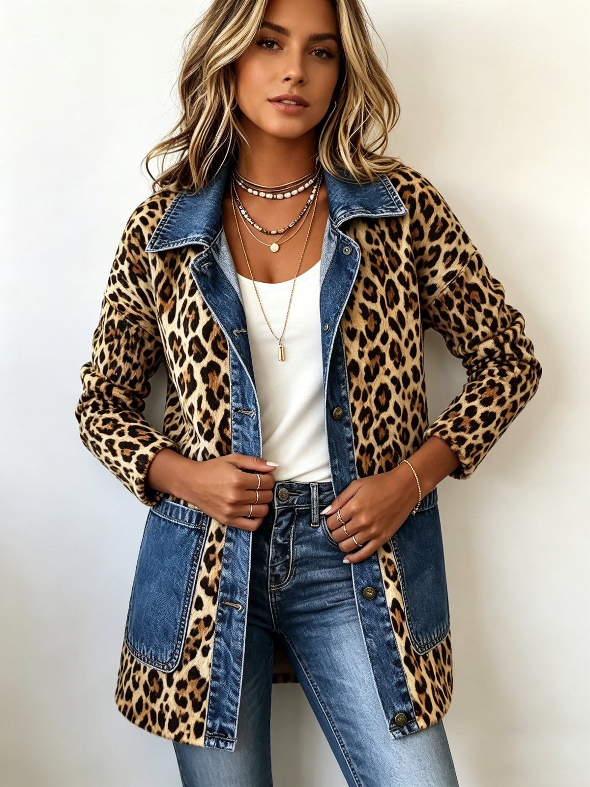 Lorena | Chaqueta vaquera con estampado de leopardo