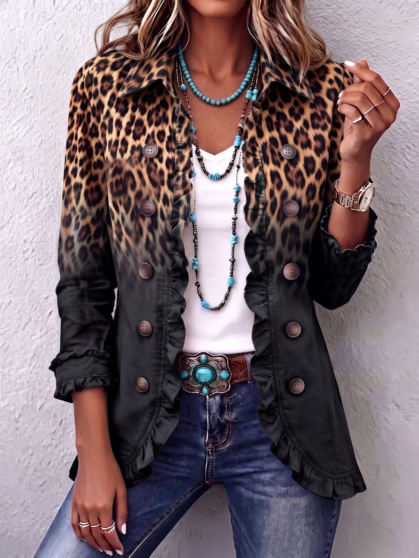 Sabina | Blazer negro con estampado de leopardo
