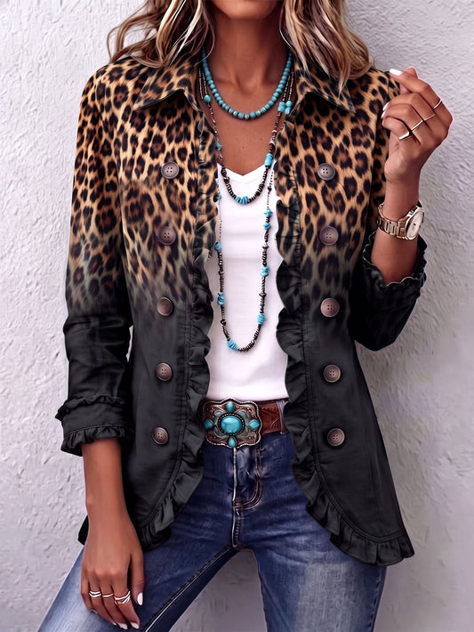 Sabina | Blazer negro con estampado de leopardo