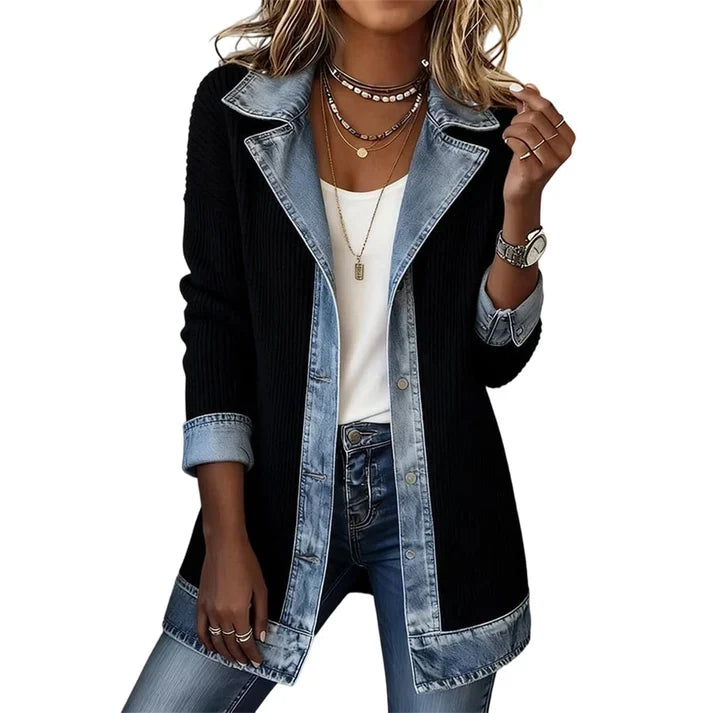 Denim | Elegante abrigo vaquero para mujer con inserción acanalada.